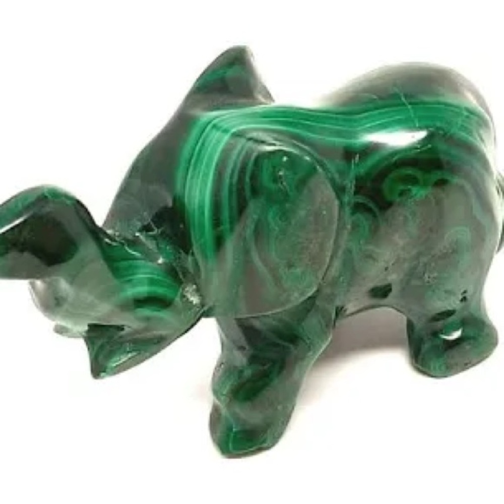 Small Hand Carved Malachite Elephant Figurine